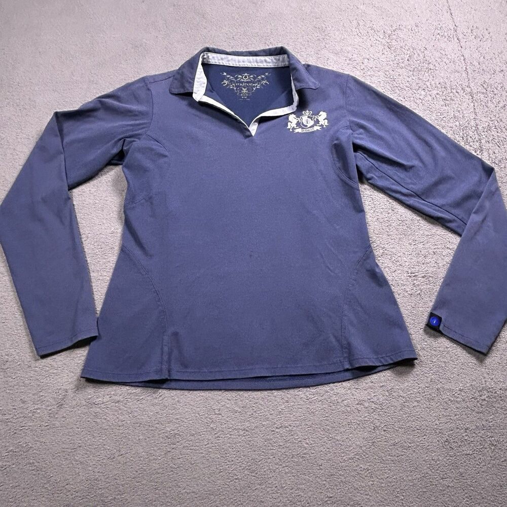 Irideon Long Sleeve Polo Shirt Womens Small Blue Equestrian Riding Wear V-Neck